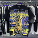 Meichao life husters masked tattoo angel print hotfix rhinestone lettering oversized casual short sleeve t-shirt