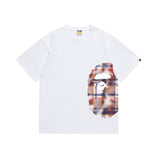 Wholesale japanese style side plaid camo ape head short sleeve color block trendy t-shirt for summer