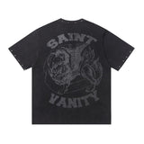 Wholesale saint vanity american washed & drilled short sleeve t-shirt & trendy shorts set for export