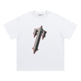 trap gradient letter tiger head short sleeve european and american high street trap star printing t-shirt loose s