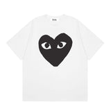 Correct version star kawakubo pla heartembroider short-sleeved pure cotton red heart peach couple t-shirt y