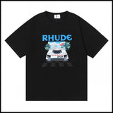Export wholesale niche american fashion rhu flag floralsprinting double yarn pure cottoncasualloose couple short-sleeved t