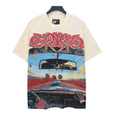 Cross-border wholesale high version gods short-sleeved heavy weight washed fog high street skull pure cotton printed round