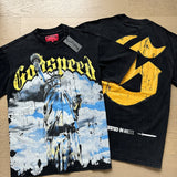 European and american high street gd rock heavy industry washed distressed skull letter speed short sleeve