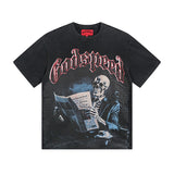 Cross-border gs american high street washed retro skull racing machine girl printing short-sleeved fashion