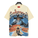 Cross-border wholesale high version gods short-sleeved heavy weight washed fog high street skull pure cotton printed round