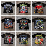 European and american god geometric letter print washed short-sleeve t-shirt high street hotfix rhinestone half-sleeve top