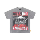 High-quality american first row virgin direct injection retro hot diamond washed and distressed short-sleeved couple t