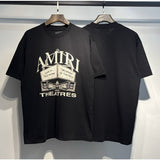 [gram] am flow paint graffiti letter starry sky classic logo print short sleeve couple t-shirt