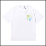 Export wholesale niche american fashion rhu flag floralsprinting double yarn pure cottoncasualloose couple short-sleeved t