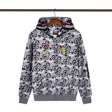 streetwear zip hoodie cartoon letter print zip-up sweatshirt and pants camouflage set