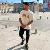 Cross-border wholesale pa severed bear short-sleeved pink bear t-shirt high collar os loose palm tree