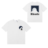 Rhude T Shirts Moonlight Blue Printed Cotton Casual Short Sleeve Men and Women