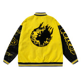 Unisex Baseball Jersey Vintage Flame Element Alphabet Yellow Baseball Jacket Jacket