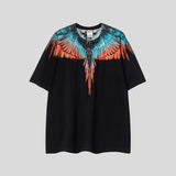 Cross-border wholesale european and american mb short-sleeved gradient colorful wings t-shirt couple black and white feather half