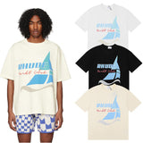 Rhude T Shirts Yacht Club Printed Cotton Short Sleeves Men and Women