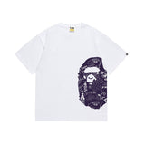 Wholesale japanese style side plaid camo ape head short sleeve color block trendy t-shirt for summer