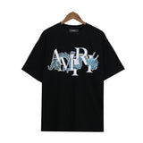 Cross-border wholesale correct version am splash ink flow paint camouflage starry sky graffiti letter short-sleeved high street couple t