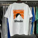 Rhude T Shirts Sunset Printing Cotton Casual Short Sleeve Men and Women