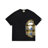 Wholesale japanese style side plaid camo ape head short sleeve color block trendy t-shirt for summer