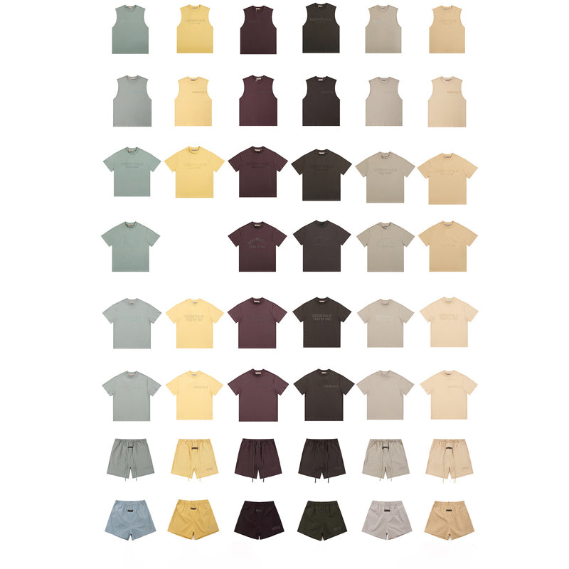 essential double line fog shorts icon laminated stereo letter round neck couple pullover
