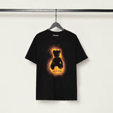 beheaded bear short-sleeved pa flame letter flow paint back logo trendy couple t-shirt