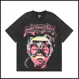 Hs american high street retro washed portrait short-sleeved t-shirt long sleeves sweatshirt hoodie