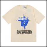 Export wholesale niche american fashion rhu flag floralsprinting double yarn pure cottoncasualloose couple short-sleeved t