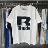 Rhude T Shirts Solid Color R Letter Printing Cotton Casual Short Sleeve Men and Women