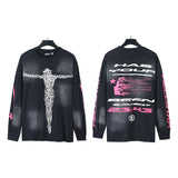 pa long sleeve t-shirt palm tree back letter big logo bat sleeve os dropped shoulders