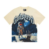Cross-border gs american high street washed retro skull racing machine girl printing short-sleeved fashion