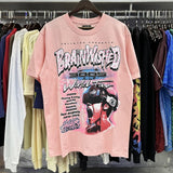Hs-f summer collection: fog high street washed & distressed heavyweight crew neck graphic tee - couple's style