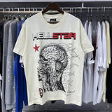 Hs-f summer collection: fog high street washed & distressed heavyweight crew neck graphic tee - couple's style