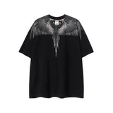 Cross-border wholesale european and american mb short-sleeved gradient colorful wings t-shirt couple black and white feather half