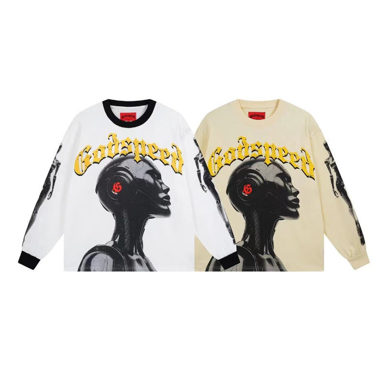 Cross-border wholesale american trend skull metal rock band robot bottom shirt pure cotton looselong sleevest