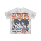American retro valeforever washed & distressed hotfix rhinestone cotton short sleeve high street star t-shirt