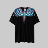Cross-border wholesale european and american mb short-sleeved gradient colorful wings t-shirt couple black and white feather half