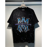amri flow paint graffiti letter starry sky classic logo print short sleeve couple t-shirt