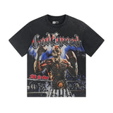 Cross-border gs american high street washed retro skull racing machine girl printing short-sleeved fashion