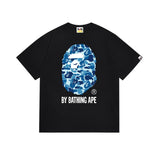Early spring/summer camo ape head collaboration - little monkey logo print short sleeve couple's trendy tee