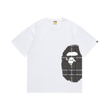 Wholesale japanese style side plaid camo ape head short sleeve color block trendy t-shirt for summer