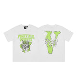 Cross-border supply large v letter lne cherry blossom short half-sleeve sketch embroidery lip print graffiti print short