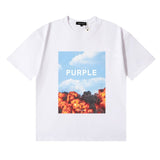 Wholesale high street purple br@nd american style short sleeve loose retro casual t-shirt couple trendy tee