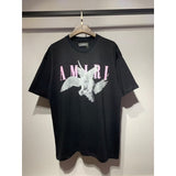 [gram] am peace dove flowing paint graffiti letter starry sky classic logo printing short sleeve couple t-shirt