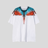 Cross-border wholesale european and american mb short-sleeved gradient colorful wings t-shirt couple black and white feather half