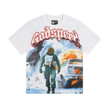 Cross-border foreign trade high version gods short-sleeved heavy weight washed fog high street skull pure cotton printed round