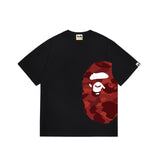 Wholesale japanese style side plaid camo ape head short sleeve color block trendy t-shirt for summer