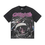 Cross-border gs american high street washed retro skull racing machine girl printing short-sleeved fashion