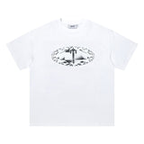 trap gradient letter tiger head short sleeve european and american high street trap star printing t-shirt loose s