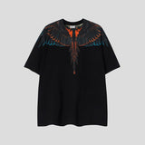 mb short-sleeved python lion head colorful feather wings t-shirt european and american loose couple